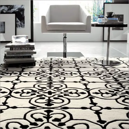 black and white quatrefoil rug